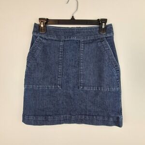 Ann Taylor LOFT Denim Skirt Women's Dark Blue‎ Jean Size 0 Pocket Zip Closure